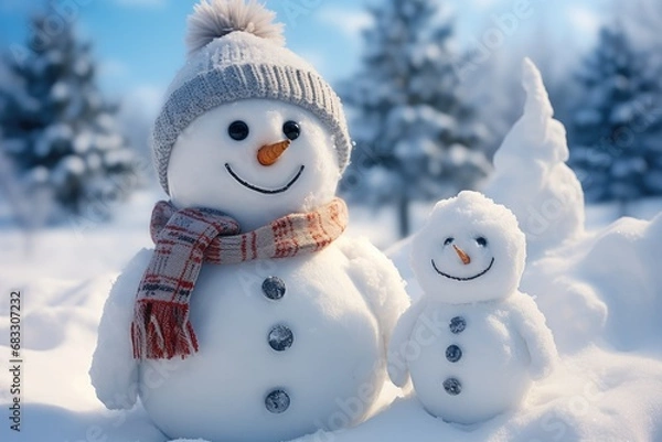 Obraz Beautiful Detailed snowman on the snow.