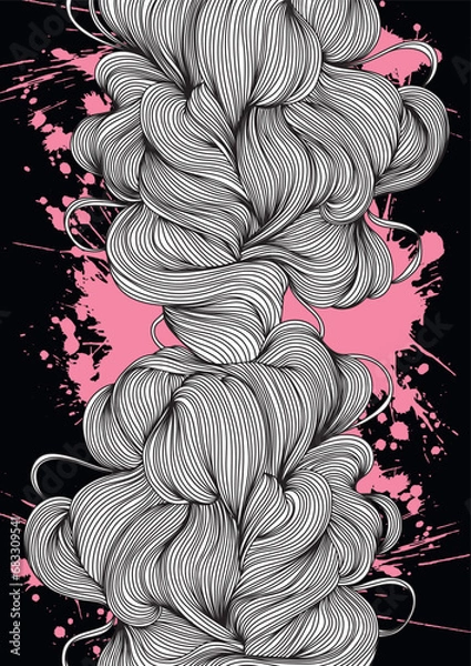 Fototapeta Abstract composition of wavy black lines on the background of a purple grunge blob