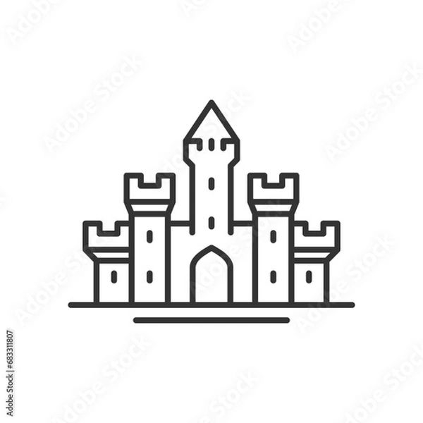 Fototapeta Vector medieval castle icon in thin line style. Simple flat vector illustration.