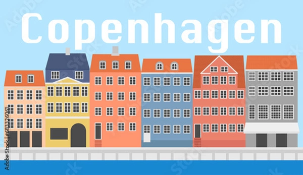 Fototapeta Nyhavn Copenhagen Denmark colorful flat style ,vector illustration.