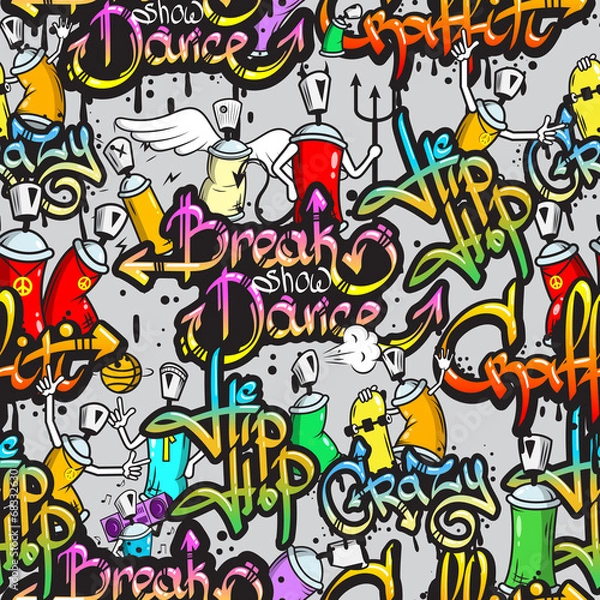 Fototapeta Graffiti characters seamless pattern
