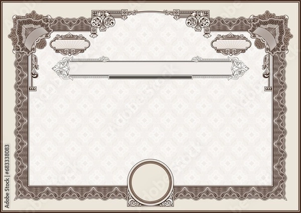 Fototapeta Horizontal form for creating certificates, diplomas, bills and other securities. Classic design in brown tones.