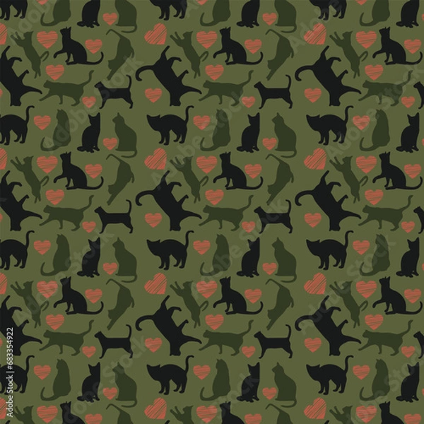 Obraz cat seamless pattern good for baby and kids fashion textile print and wrapping. Vector illustration colorful decoration of pet animals.