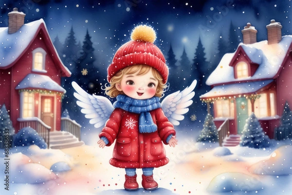 Fototapeta Nikolaus und Christkind Besuch im Winter Wonderland, generated image