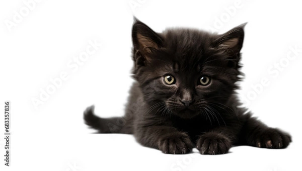 Obraz Cute fluffy kitten black isolated on white background