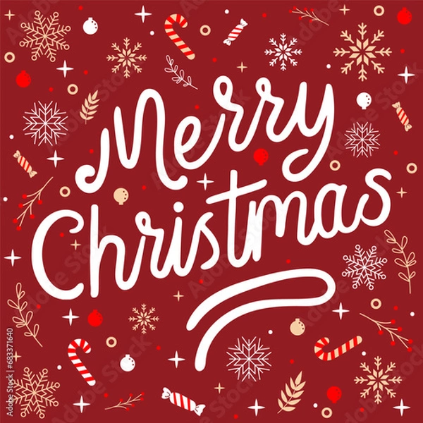 Obraz card pattern for Christmas. red background, snowflakes