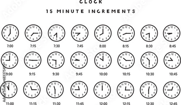 Fototapeta アナログ時計・15分刻み