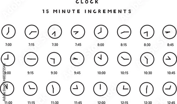 Fototapeta アナログ時計・15分刻み