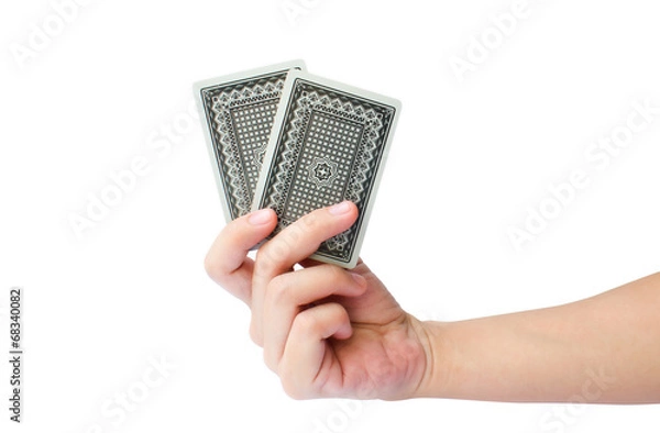 Obraz ็Isolated hand holding two cards (Gambling game)