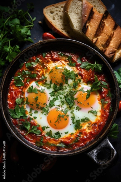 Obraz Shakshouka israely food in ceramic bowl.
