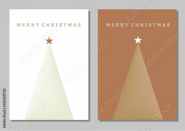 Obraz Set of Christmas Card Designs with Simple Geometric Christmas Tree Illustration. Modern Luxury Christmas Cards with Merry Christmas