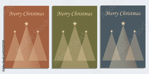 Obraz Set of Christmas Card Designs with Simple Geometric Christmas Tree Illustration. Modern Luxury Christmas Cards with Merry Christmas