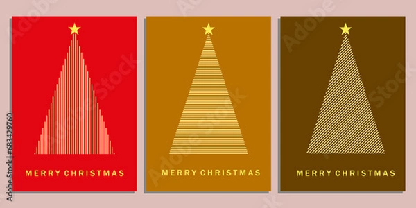 Obraz Set of Christmas Card Designs with Simple Geometric Christmas Tree Illustration. Modern Luxury Christmas Cards with Merry Christmas