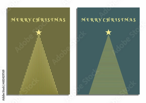 Obraz Set of Christmas Card Designs with Simple Geometric Christmas Tree Illustration. Modern Luxury Christmas Cards with Merry Christmas