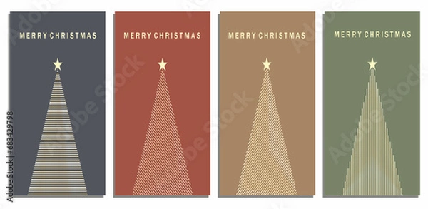 Fototapeta Set of Christmas Card Designs with Simple Geometric Christmas Tree Illustration. Modern Luxury Christmas Cards with Merry Christmas