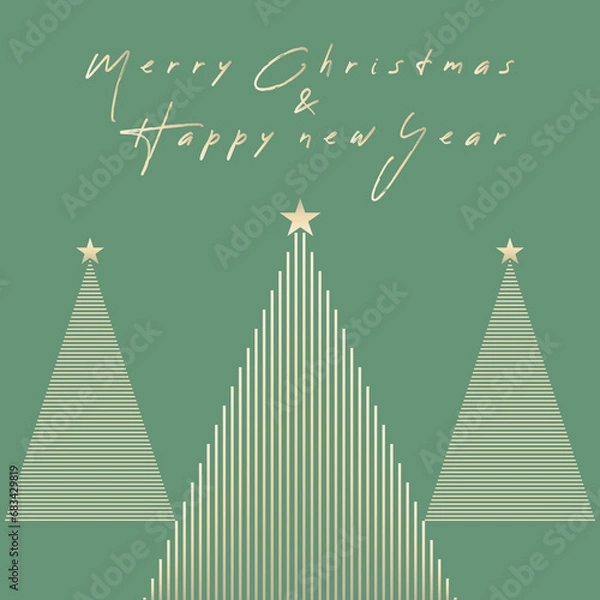 Obraz Simple Geometric Christmas Tree Illustration. Modern Luxury Christmas Cards with Merry Christmas