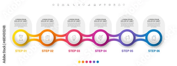 Fototapeta Vector infographics six circles. Business concept of 6 steps, options. Infographic template for diagram, business, web, banner, presentations, flowchart, content, levels, chart