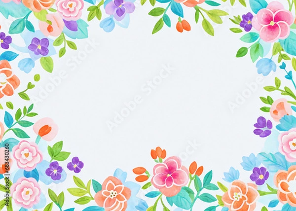 Fototapeta A vibrant tapestry of blooming petals, painted in watercolor, intertwined in a whimsical pattern on soft fabric, evoking a sense of lively beauty and free-spiritedness. 