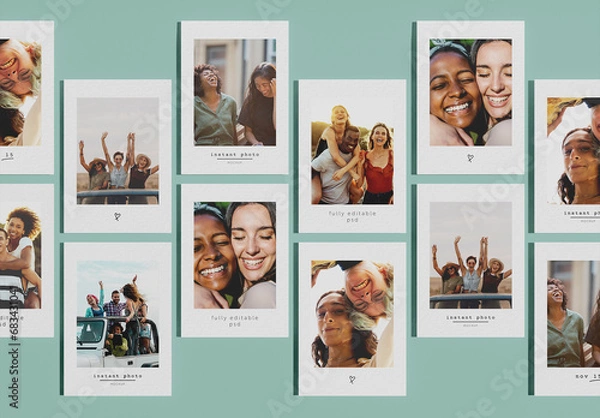 Fototapeta Front View of Instant Photos Mockup