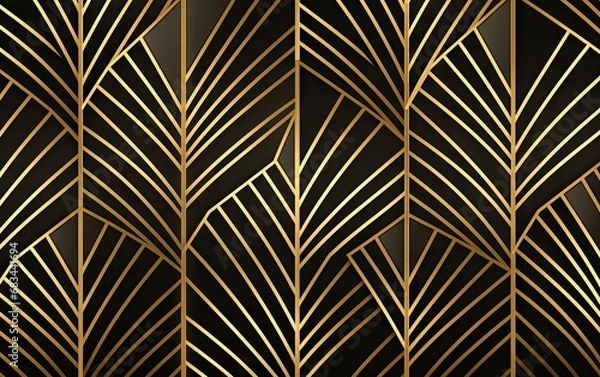 Fototapeta Gold glittering lines seamless pattern on black background.