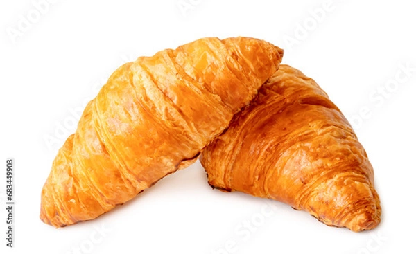 Fototapeta two piece of croissant in stack and cross shape isolated on white background with clipping path