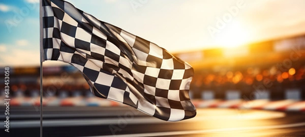 Obraz checkerboard flag with a circuit in the background 