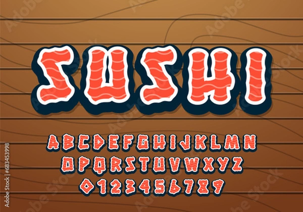 Obraz Sushi modern font effect, japanese food font
