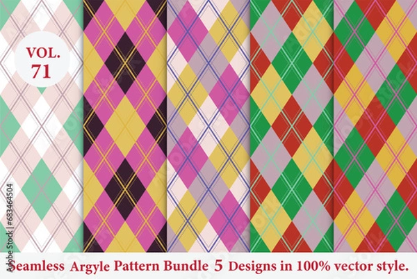 Obraz Argyle Pattern Bundle 5 designs Vol.71,geometric,Knitted,plaid