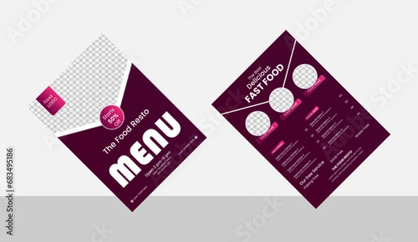 Fototapeta Fast food restaurant vector menu sketch template.Food Menu Design Food Order.Set of delicious food sale poster menu for promotional restaurant flyer brochure with editable photo background template de