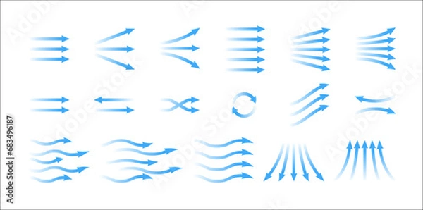 Obraz Air flow showing air movement of arrows. Ventilation home fresh, hot or cold from fan or air conditioner wind direction.