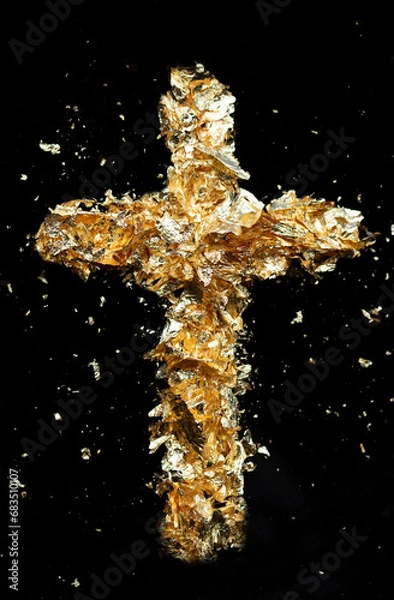 Obraz golden cross on black background