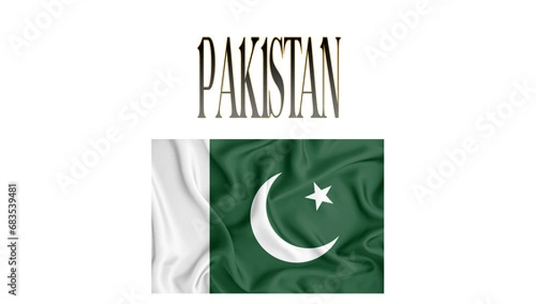 Fototapeta Illustration of the flag of Pakistan with 3d inscription of the name of Pakistan. For use in educational proposals or video illustrations. Transparent background.
