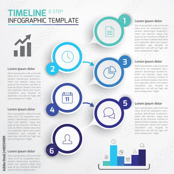 Fototapeta 6-Step process infographics light vector background, blue