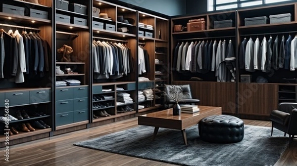 Obraz Exclusive men's dressing room in a modern home, a room with clothes