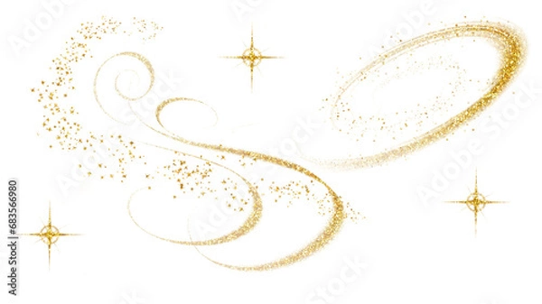 Obraz A digital illustration with gold glitter magic swirls and stars on a transparent background.