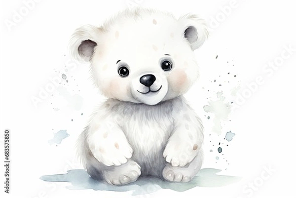 Obraz Cute polar bear cub on light background