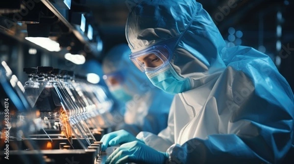 Fototapeta Professional health care researchers working in life of medical science laboratory, technology of medicine chemistry lap experiment for hospital.