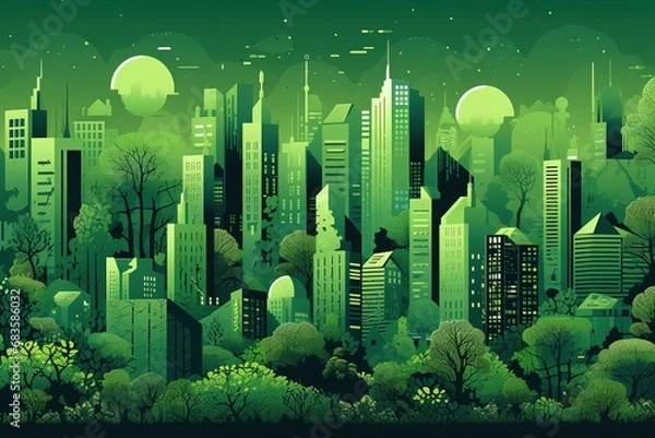 Fototapeta 2D of Green and Sustainable Green City Background using generative AI 