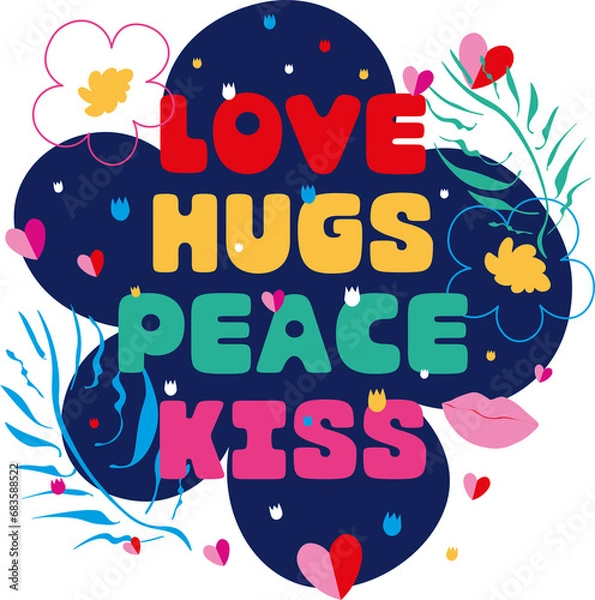 Obraz Decorative background, card, sticker with positive and motivation lettering, hearts and flowers. 