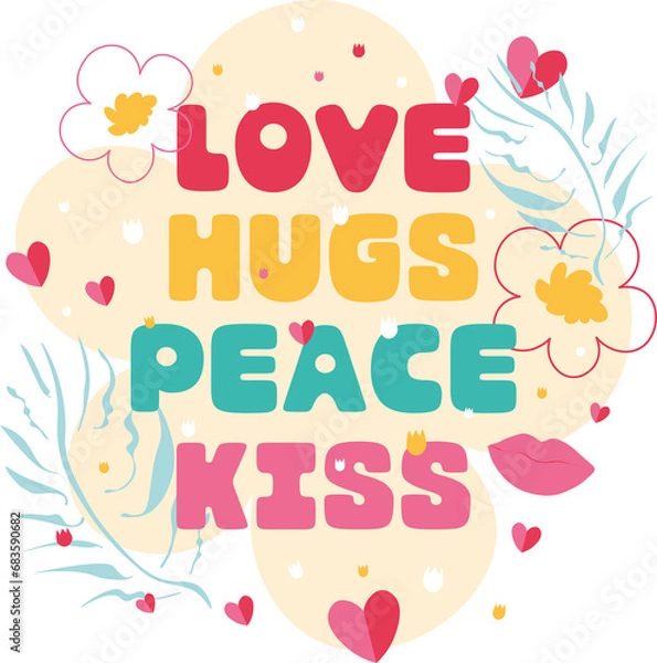 Obraz Decorative background, card, sticker with positive and motivation lettering, hearts and flowers.