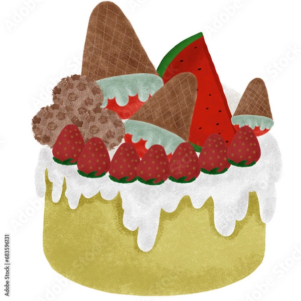 Obraz A cake made with dessert and fruit.
