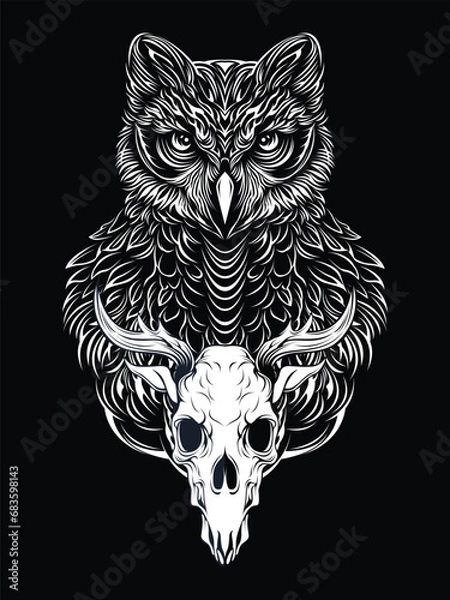 Obraz Owl With Head Skull Vector Illustration