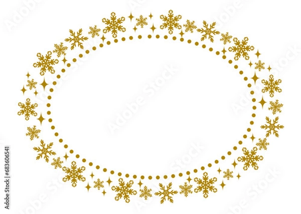 Fototapeta 雪の結晶のおしゃれなフレーム　ゴールド　高級感　素材　見出し　飾り枠　飾り罫