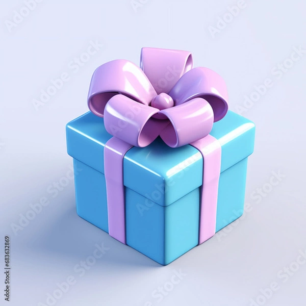 Fototapeta Realistic 3d white gift box with pink glossy ribbon, AI Generative.