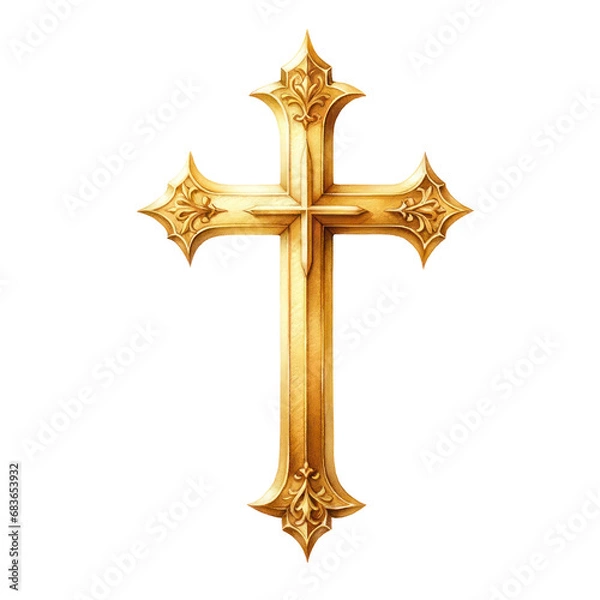 Fototapeta Golden Cross in realistic watercolor  style with transparent background 4000 x 4000 High Quality PNG 
