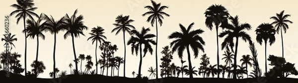 Fototapeta Tranquil Palm Tree Forest in Black and White