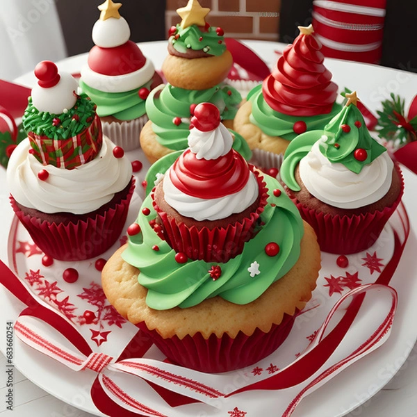 Obraz christmas cake with candles, ai generated 