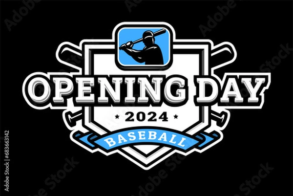 Obraz Opening day, baseball logo on a dark background.