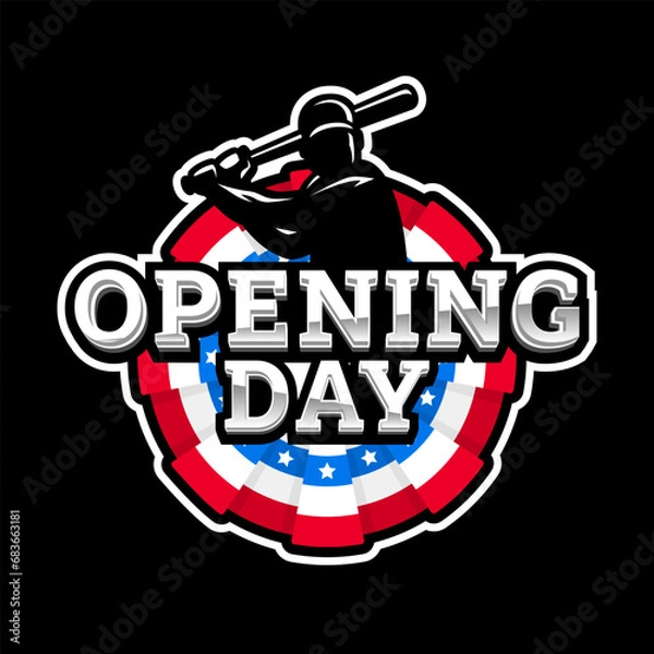 Obraz Opening day, baseball logo on a dark background.