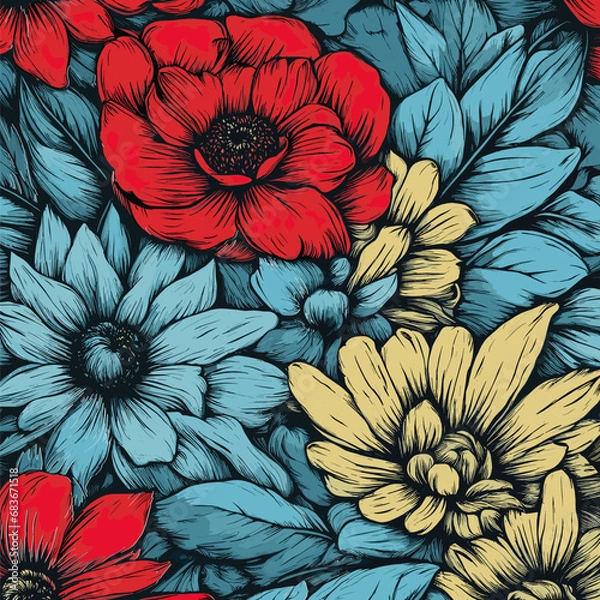 Obraz Flowers with leaves, floral compilation.